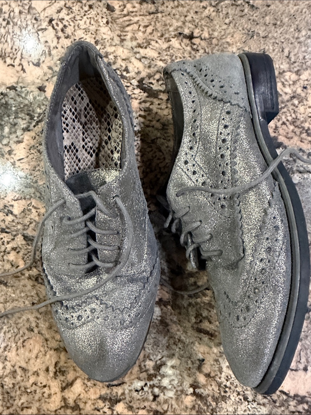 Gianni Bini Silver Glitter Wingtip Brogues